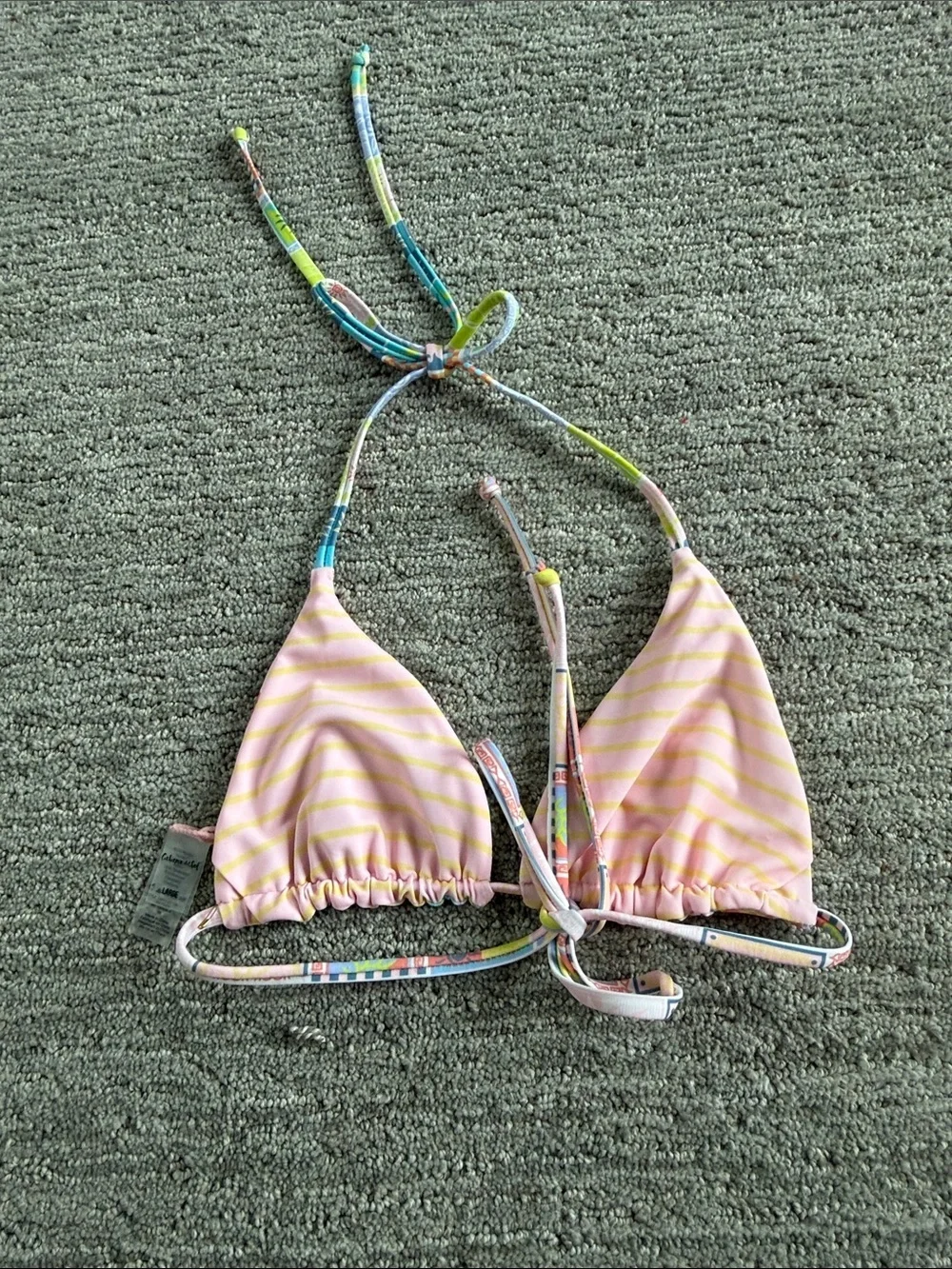 Women’s Multicolor Patchwork Triangle Bikini Reversible Top